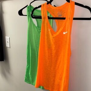 Nike Dri-fit Orange/Green Fitted Razorback  Tank Tops